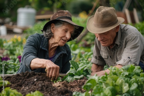 Wallpaper Mural Sustainable Living: Senior Couple Gardening in Compost-Enriched Garden for Waste Management and Composting Benefits Torontodigital.ca