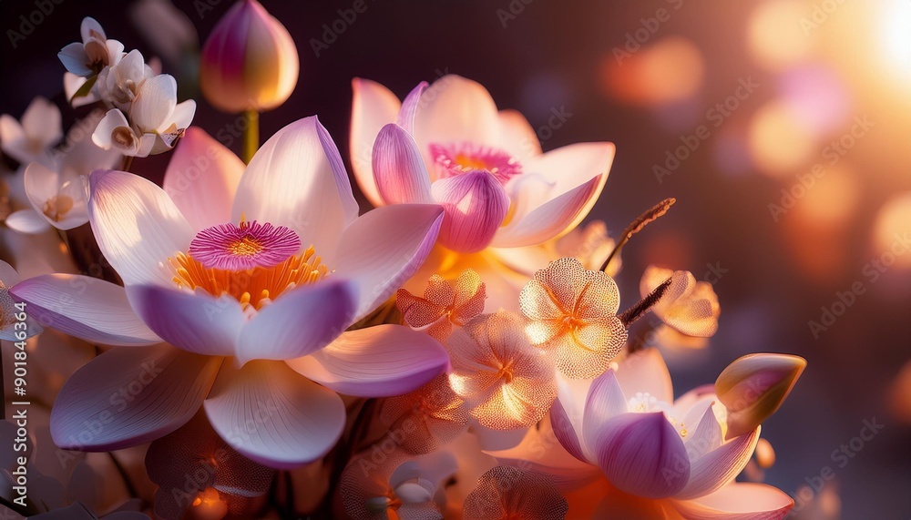 Japanese Floral Serenity: A Harmony of Lotus Blossom, Cherry Blossom, Orchid, and Baby's Breath Japanese Floral Serenity: A Harmony of Lotus Blossom, Cherry Blossom, Orchid, and Baby's Breath