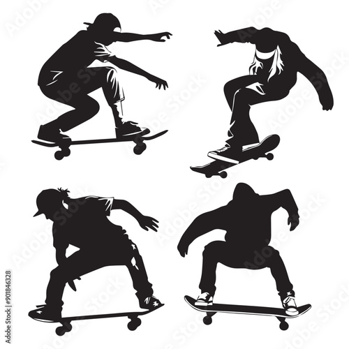 Vector set of a human playing Skateboarding 