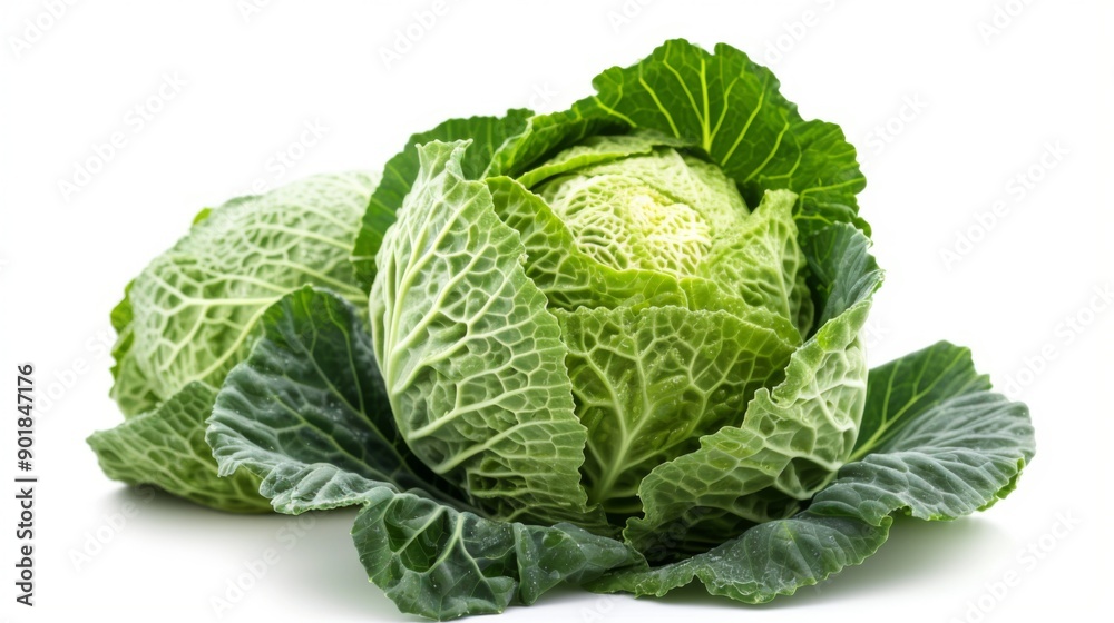 Fresh green cabbage head isolated on a pure white background Fresh green cabbage head isolated on a pure white background