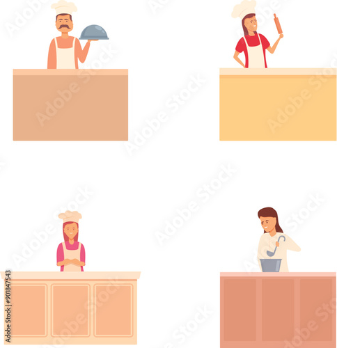 Master class icons set cartoon vector. Chef conducting master class. Bakery and cooking