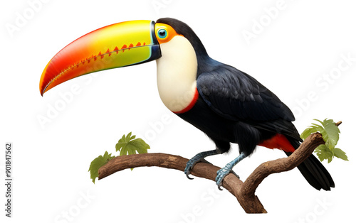 Colorful toucan perched on a branch with a vibrant beak, perfect for tropical and wildlife-themed projects. photo