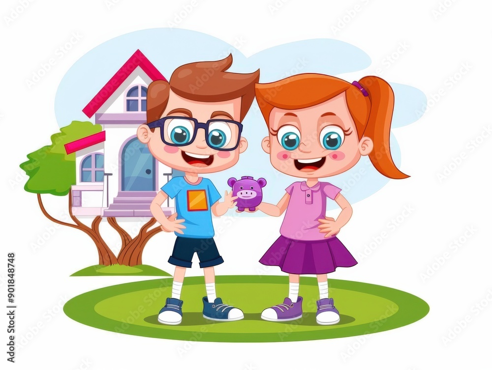 Cartoon of kids playing outside a school Cartoon of kids playing outside a school