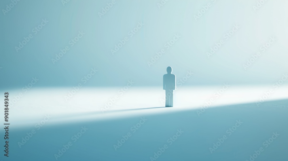 Obraz premium Tranquil Protection - Minimalist Cross Silhouette Casting Serene Shadow Over Abstract Figure Representing Faith and Divine Insurance
