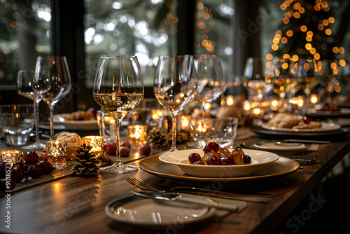 Elegant table setting with candles in restaurant. Selective focus. Romantic dinner setting with candles on table in restaurant. 