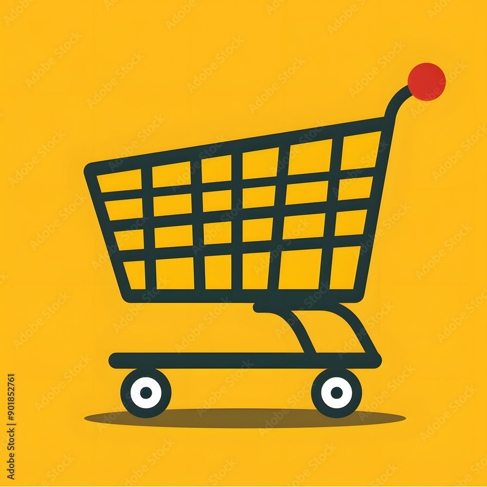 Shopping cart icon flat design, yellow background.