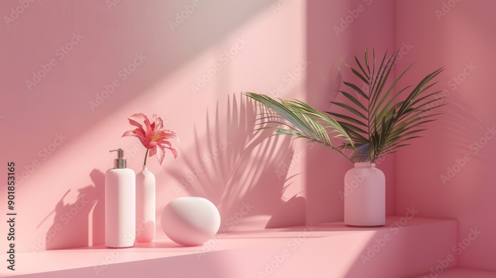 custom made wallpaper toronto digitalPink and white decor with palm leaves