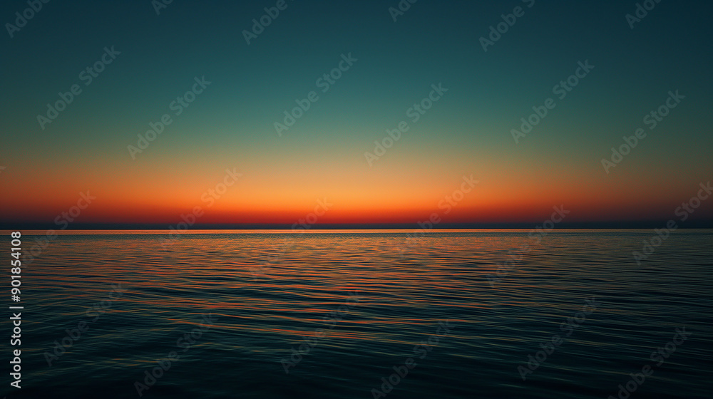 Fototapeta premium Serene Minimalist Sunset Gradient from Dark Blue to Orange on Horizon