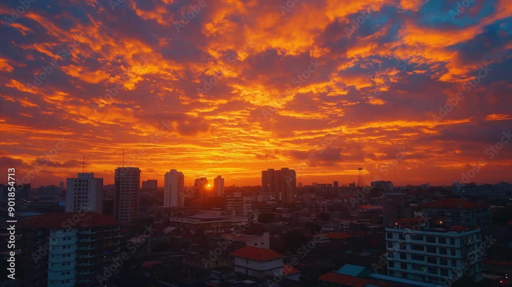 Fototapeta premium Vibrant Realistic Orange Sunset Sky Over Lagos Beach