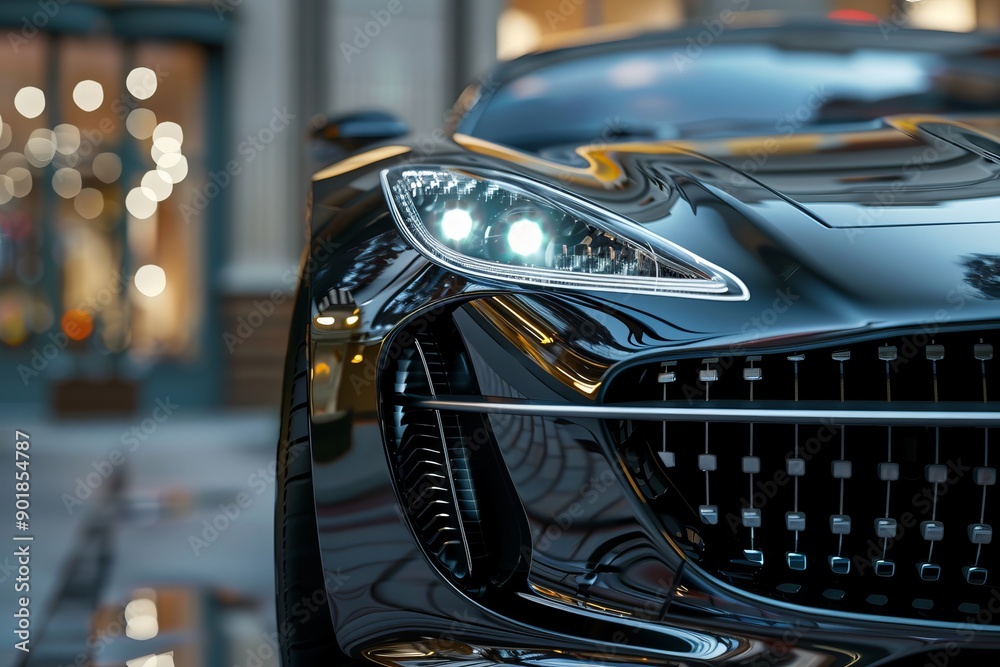 Front view of a generic and brandless modern car, camera zoomed in on the grille and headlights for a detailed look Front view of a generic and brandless modern car, camera zoomed in on the grille and headlights for a detailed look