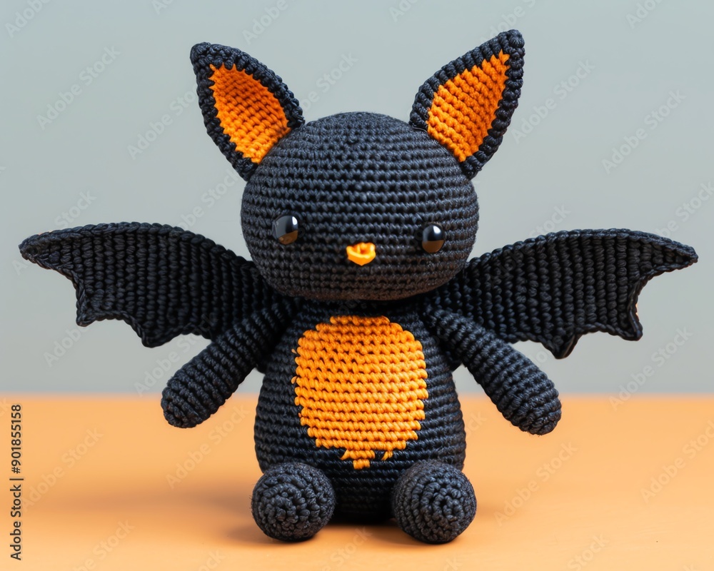 Crochet amigurumi bat with big wings and a friendly face, Halloween animal, cute decor Crochet amigurumi bat with big wings and a friendly face, Halloween animal, cute decor
