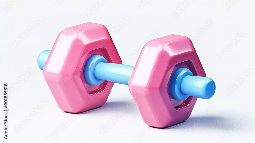 Online workout banner concept with 3d realistic dumbbells isolated on white background. Vector illustration