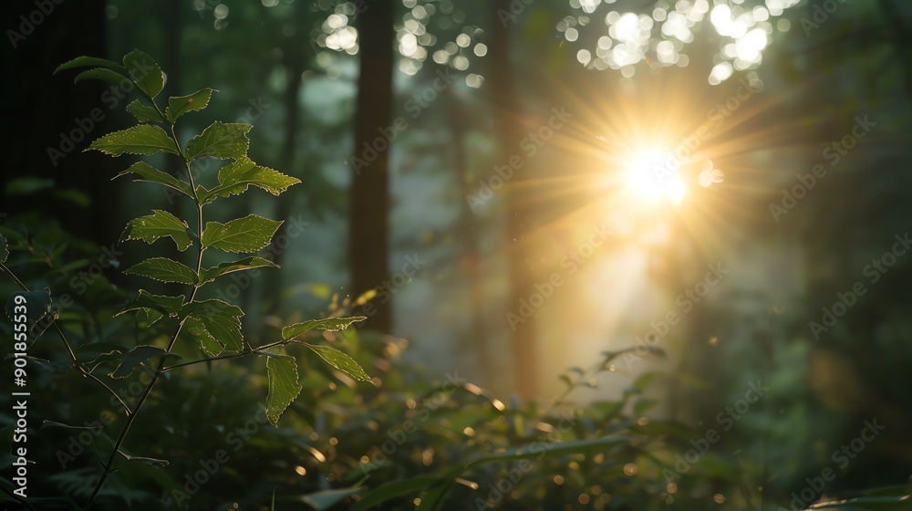 A serene forest scene illuminated by soft sunlight filtering through lush green leaves, creating an enchanting atmosphere. A serene forest scene illuminated by soft sunlight filtering through lush green leaves, creating an enchanting atmosphere.