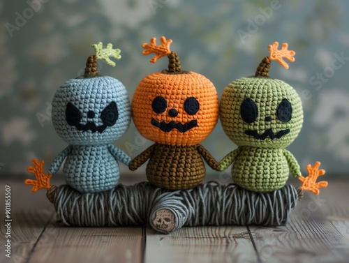 Crochet amigurumi haunted tree with spooky faces, Halloween decor, eerie woodland theme photo