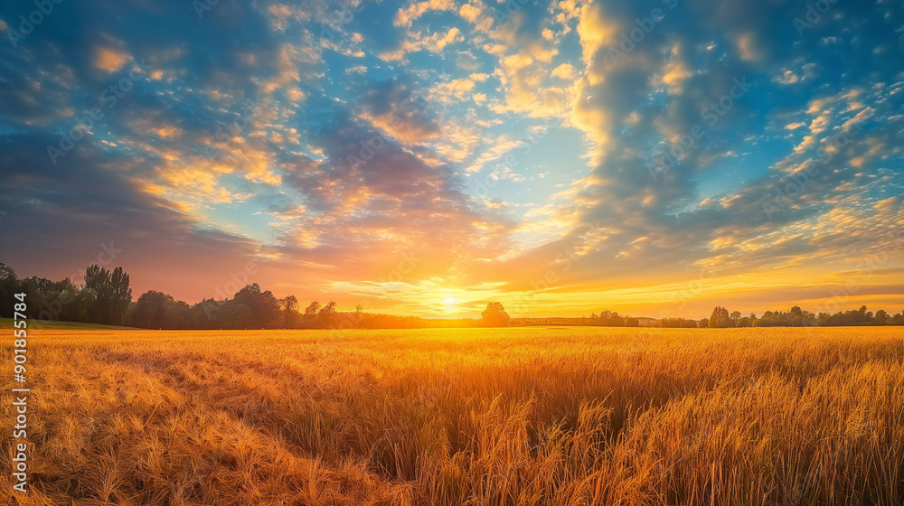Majestic Autumn Sunrise Over Prairie Grass Field Majestic Autumn Sunrise Over Prairie Grass Field