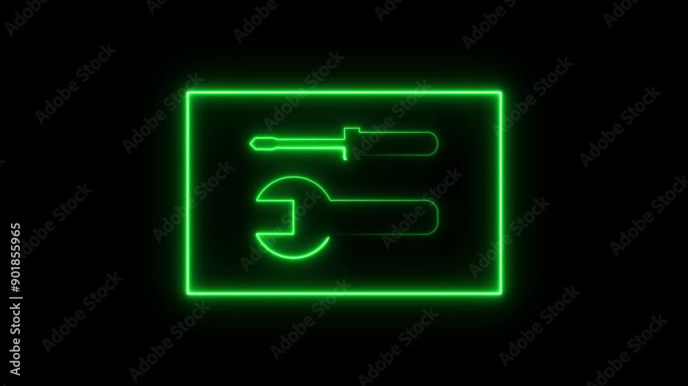 Neon glowing lights service tools,tools for repair icon animation Neon glowing lights service tools,tools for repair icon animation