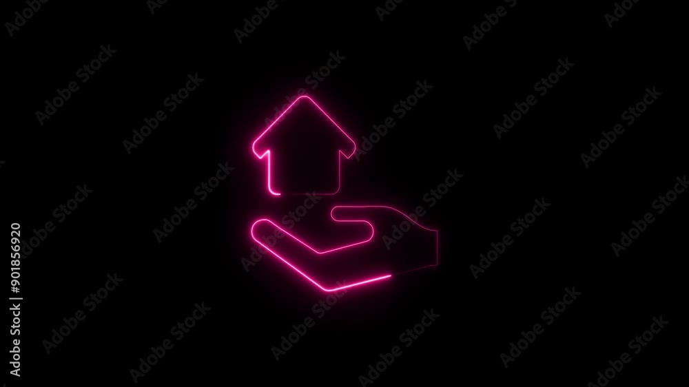 Glowing neon line home button icon animation. Glowing neon line home button icon animation.