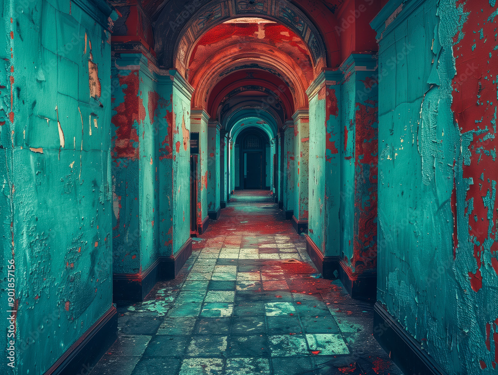 The gloomy corridor of a neglected public building The gloomy corridor of a neglected public building