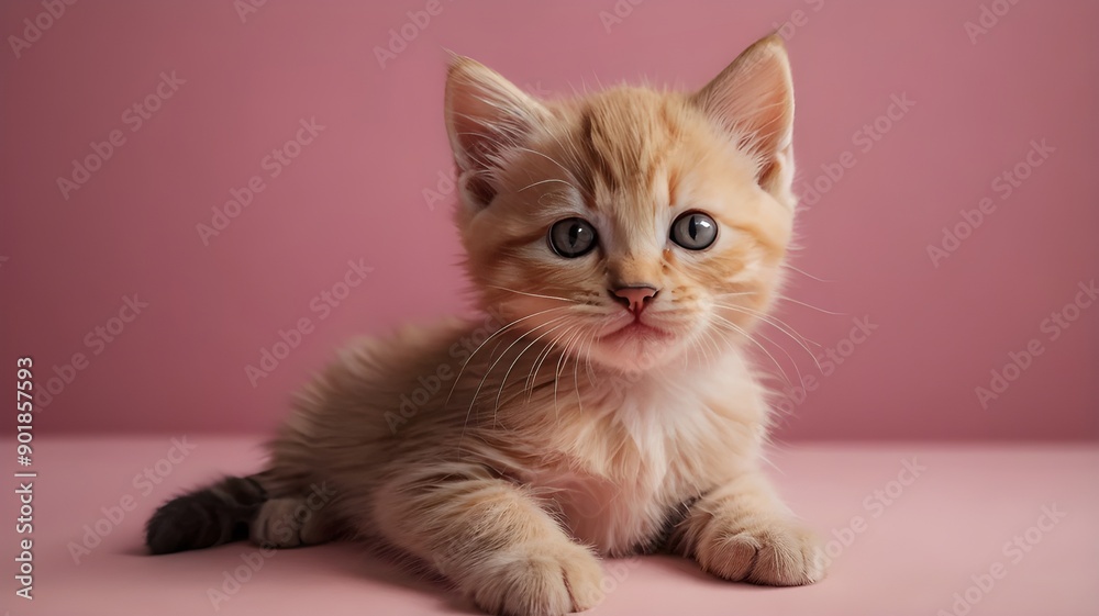 red kitten on a pink background