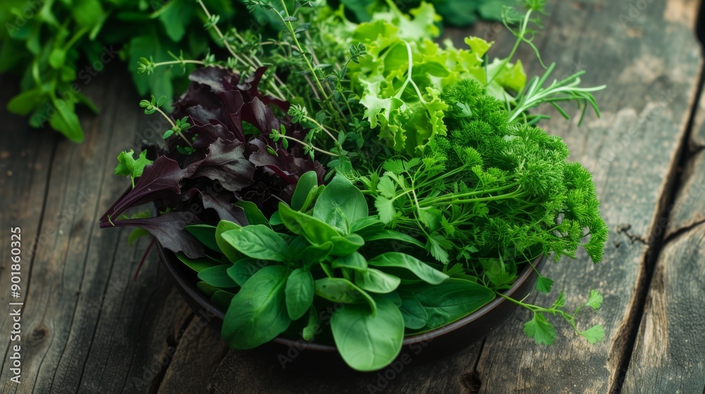 Bowl of fresh wild herb salad leaves Bowl of fresh wild herb salad leaves