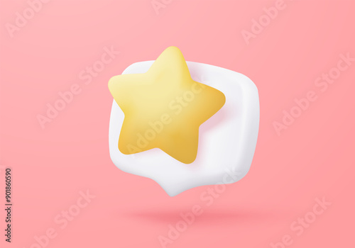 3d yellow stars glossy color icon for rating on pastel background. Customer rating feedback from client about employee of UI mobile concept. 3d star quality icon vector with shadow render illustration