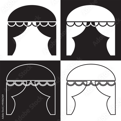 Event tent thin line icon set. Containing tent of festival, circus, party, sales, and carnival. Awning, marquee, and pavilion vector illustration. isolated on white and black background. EPS 10