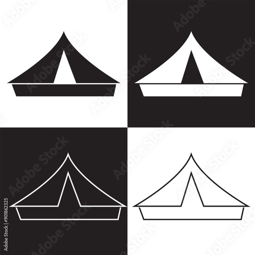 Event tent thin line icon set. Containing tent of festival, circus, party, sales, and carnival. Awning, marquee, and pavilion vector illustration. isolated on white and black background. EPS 10