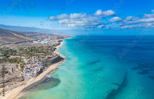 Aerial views of Butihondo and Jandia beach, Fuerteventura, Canary Islands