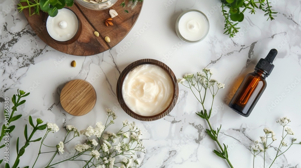 Natural skincare products with botanical elements Natural skincare products with botanical elements