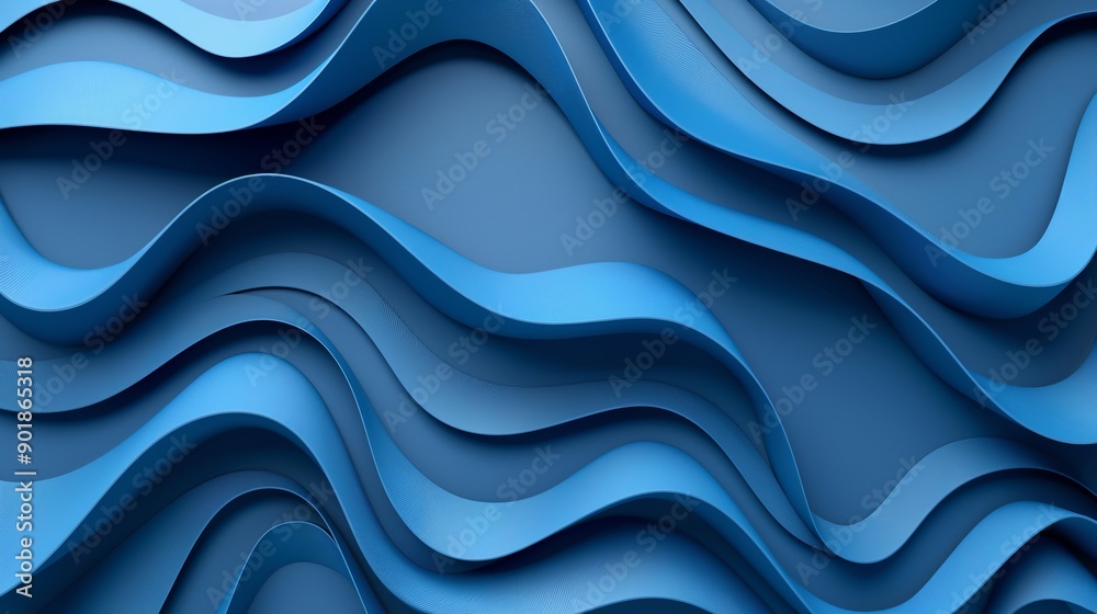 Fototapeta premium A wavy blue pattern of many smooth 3d lines. Top view background