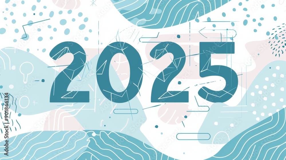 Abstract 2025 year illustration with various patterns and shapes Abstract 2025 year illustration with various patterns and shapes
