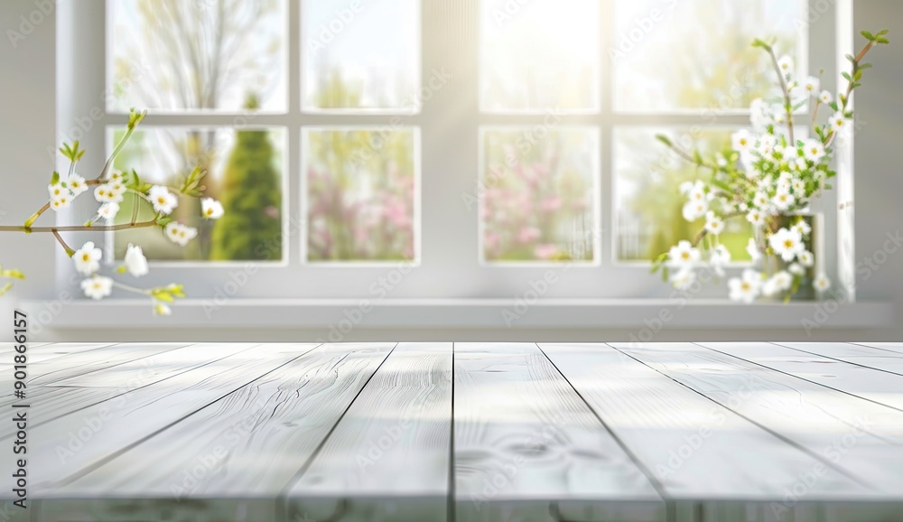 Fototapeta premium Peaceful Garden Scene Seen from Indoors