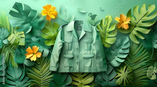 Wallpaper Mural Sustainable ESG Green Concept with Paper Art Collage Featuring Eco-Friendly Jacket and Lush Greenery Torontodigital.ca