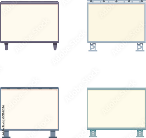 Cinema icons set cartoon vector. Car cinema or drive movie in open air. Entertainment event