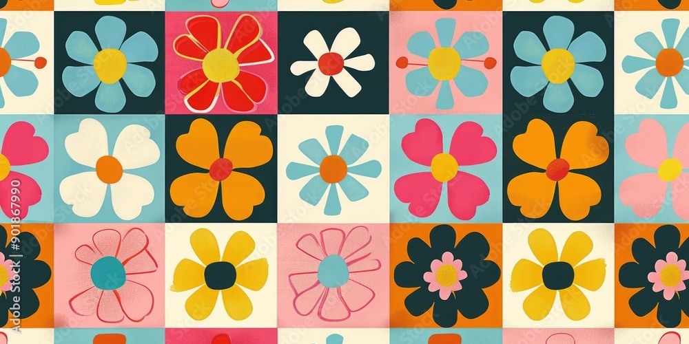 Colorful Retro Flower Pattern Background Colorful Retro Flower Pattern Background