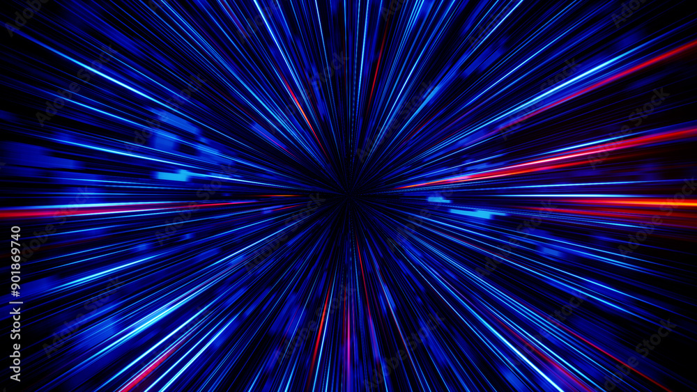 Fototapeta premium Futuristic technology abstract background with lines. Network data center server line, internet speed abstract neon lights into digital technology tunnel