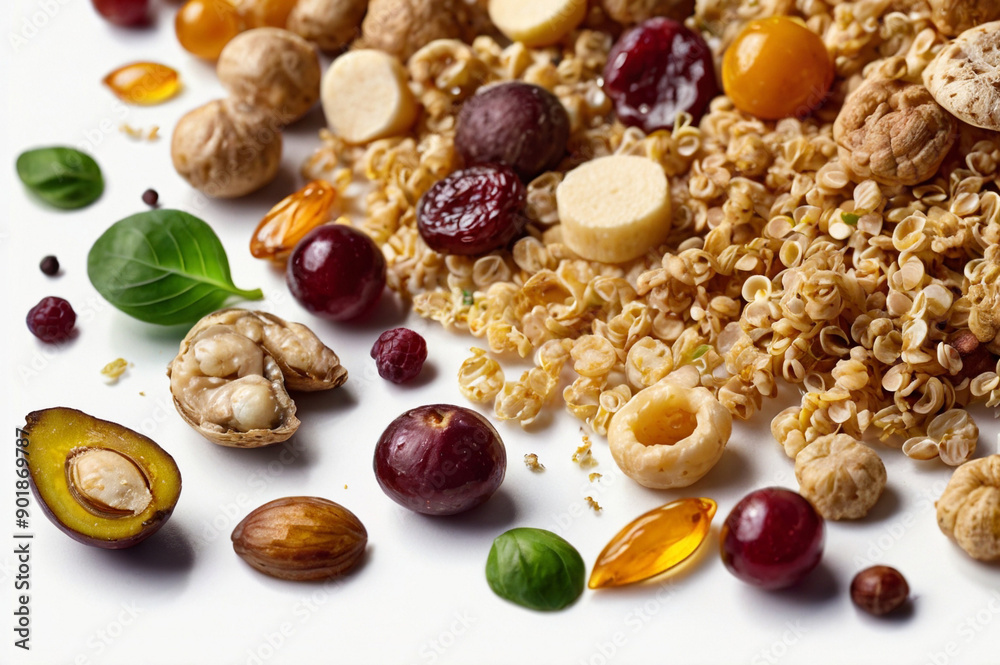 Various Food Textures and Materiality on White Background Various Food Textures and Materiality on White Background