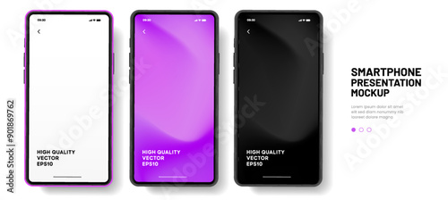 Realistic smartphone mockup. Mobile phone vector with isolated on white background. Device front view. 3D mobile phone with shadow. Realistic, high quality smart phone mockup for ui ux presentation.