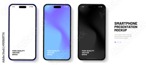 Realistic smartphone mockup. Mobile phone vector with isolated on white background. Device front view. 3D mobile phone with shadow. Realistic, high quality smart phone mockup for ui ux presentation.