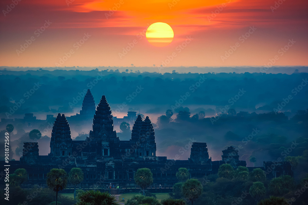 The ancient city of Angkor Wat in Cambodia at sunrise. The ancient city of Angkor Wat in Cambodia at sunrise.