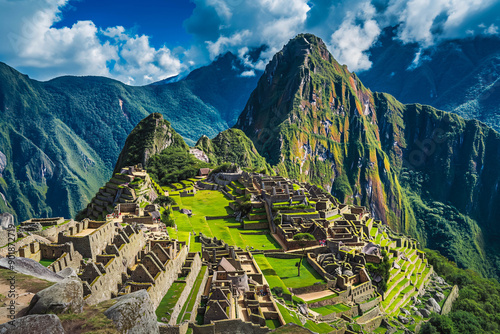 The ancient ruins of Machu Picchu in Peru. Travel destination.