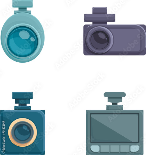 Digital dvr icons set cartoon vector. Car dvr. Modern technology
