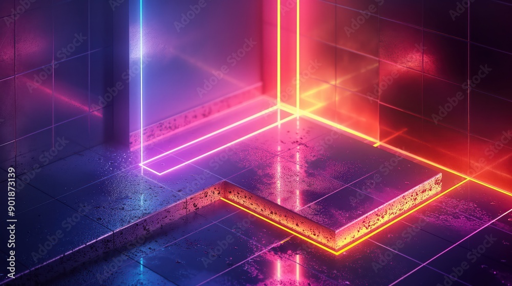 Abstract glowing neon interior. Generative AI Abstract glowing neon interior. Generative AI