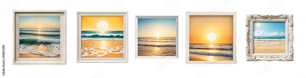 collection of square paintings with illustrations of sunrise on the beach collection of square paintings with illustrations of sunrise on the beach