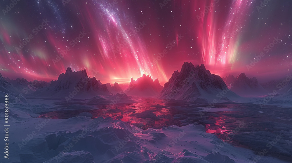 Fototapeta premium Ethereal aurora, flowing in the sky, virtual, starlight twinkling, glowing,generative ai