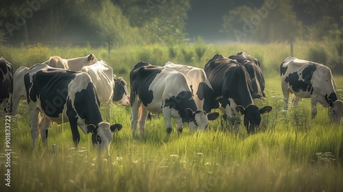 Herd of cattle spread across the vast field.