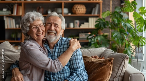 The elderly couple hugging photo