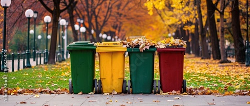 Colorful Recycling Bins in Autumn Park photo