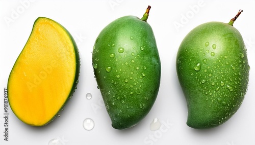 Wallpaper Mural Green mango with mango has water drop collection isolated on white background top view flat lay Torontodigital.ca