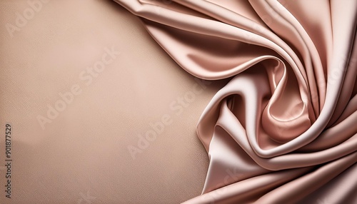 Pink beige cream silk satin Draped fabric Light pale brown luxury elegant background with space for design Flat lay top view table Template Soft folds Sepia toned Vintage retro style